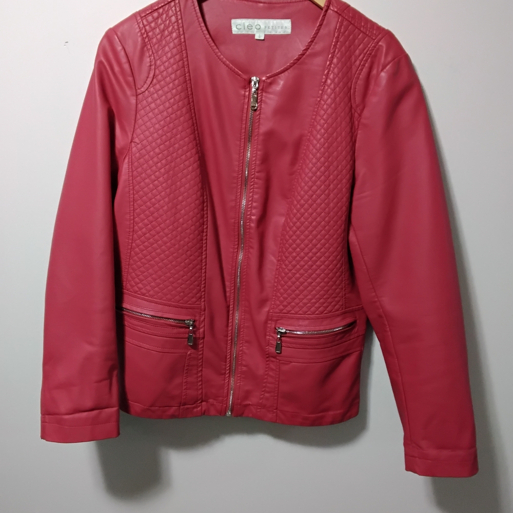 cleo Red Quilted Faux Leather Zip Jacket for Women